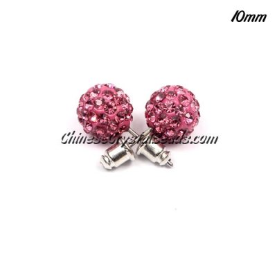 Pave clay disco Earrings, pink, 10mm, sold 1 pair