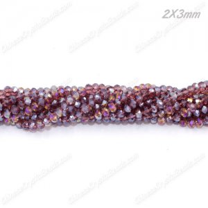 130Pcs 2x3mm Chinese Crystal Rondelle Beads, Amethyst AB