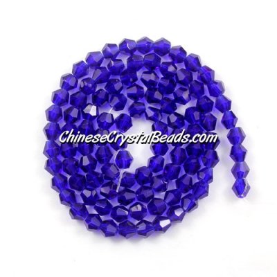 Chinese Crystal 4mm Bicone Bead Strand, sapphire, about 100 beads