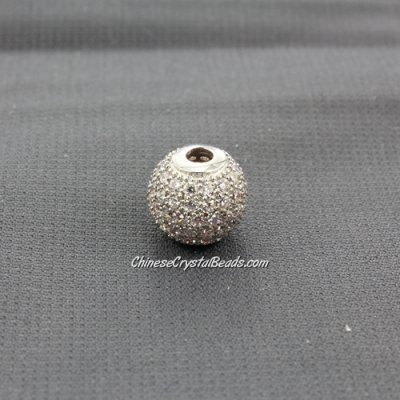 Cubic Zirconia Pave Beads, round, 10mm, hole, 2.5mm, 18k platinum plated, 1 pieces
