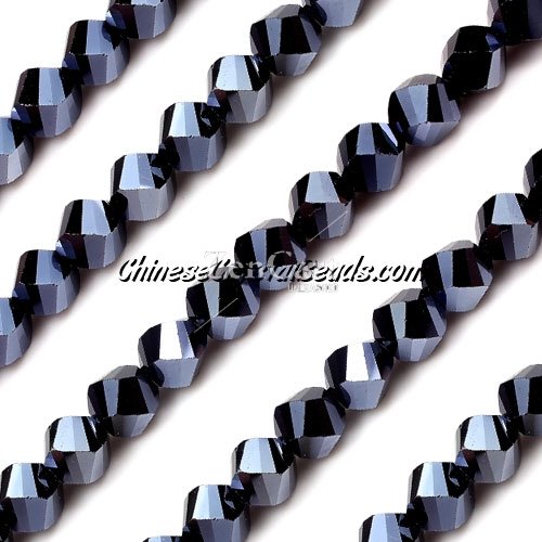 8mm Chinese Crystal Helix Bead Strand, gun metal, 25 beads