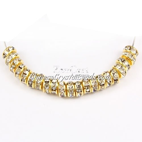 5mm crystal rhinestone rondelle spacers, gold-plated, clear rhinestone, 50pcs