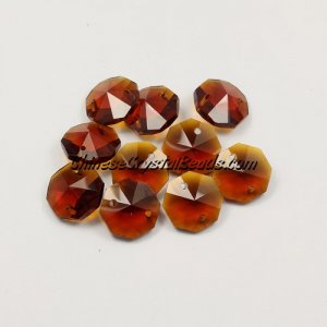 Crystal 14mm Octagon beads , 2 hole, dark amber, 20 beads