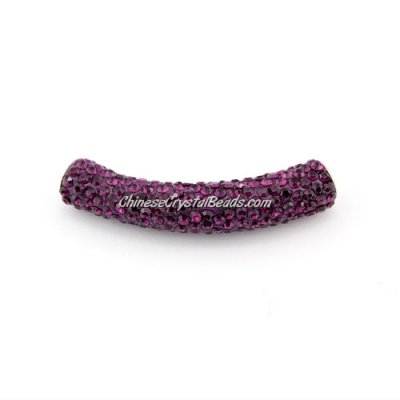 Pave Pipe beads, Pave Curved 45mm Bling Tube Bead, clay, violet