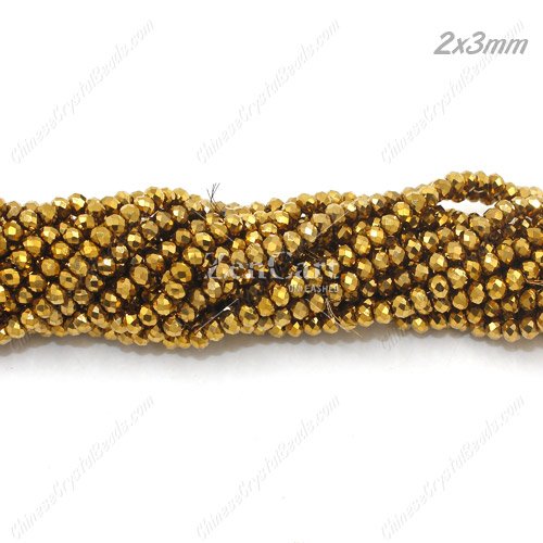 130Pcs 2x3mm Chinese Crystal Rondelle Beads, Gold