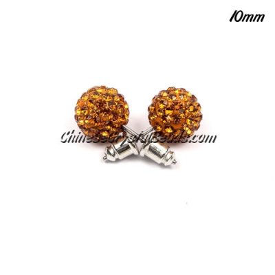 Pave clay disco Earrings, amber, 10mm, sold 1 pair