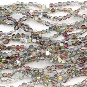 4mm flat round glass crystal beads, green purple light, about 140-150pcs