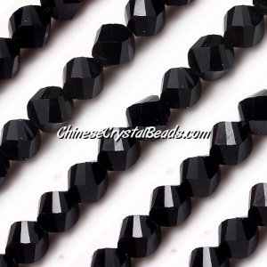 10mm Chinese Crystal Helix Bead Strand, Jet, 20 beads