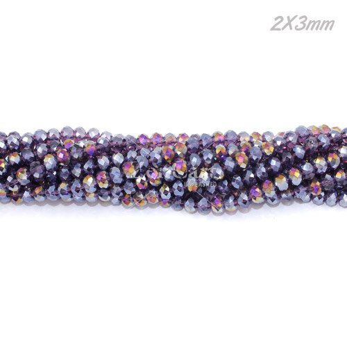 130Pcs 2x3mm Chinese Crystal Rondelle Beads, Violet AB