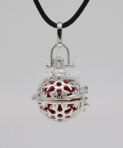 Snowflake Harmony Ball Pendant Women Necklace with 30 inchChain For Pregnant Women, silver plated brass, 1pc