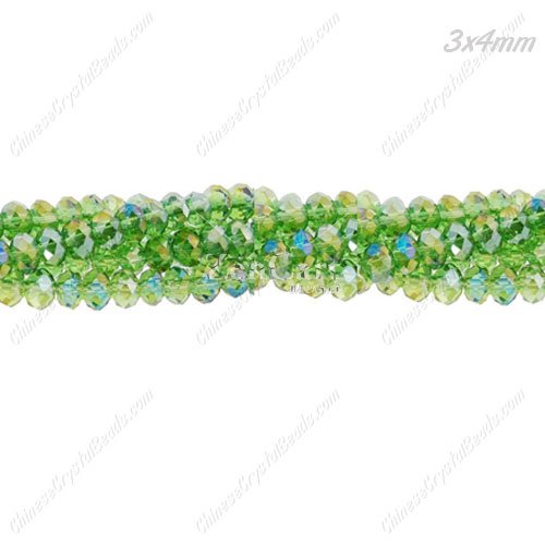 130Pcs 3x4mm Chinese Crystal Rondelle Bead Strand, fern greenAB