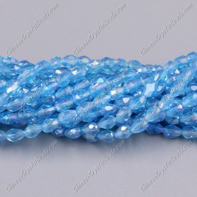 Chinese Crystal Teardrop Beads Strand, aqua AB, 3x5mm, about 100 Beads