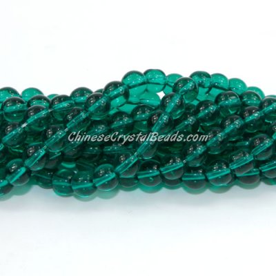 Chinese 6mm Round Glass Beads Emerald, hole 1mm, about 54pcs per strand