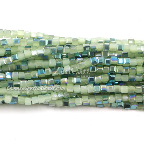 180pcs 2mm Cube Crystal Beads, green jade and green light