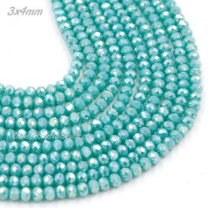 130Pcs 3x4mm Chinese Crystal Rondelle Beads Strand, Turquoise AB