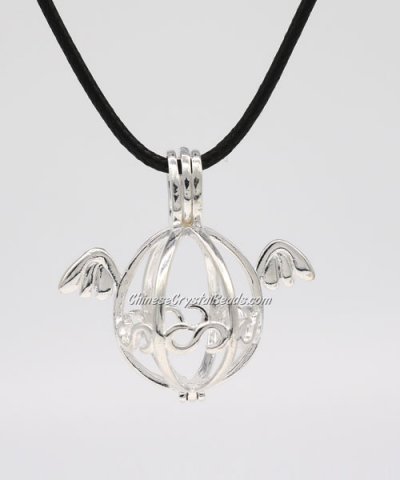 Egg wings Mexican Bolas Harmony Ball Pendant Angel Baby Caller Chime Bell, silver plated brass, 1pc