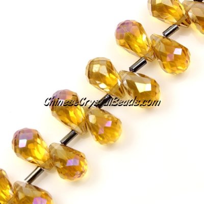 Chinese Crystal Briolette Bead Strand, Topaz AB, 8x13mm, 20 beads