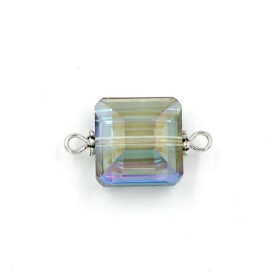 Square shape Faceted Crystal Pendants Necklace Connectors, 13x13mm, green light, 1 pc