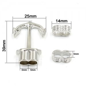 1sets Anchor Hooks Clasps Double Hole, silver plated brass, for 5mm Round Leather Bracelet