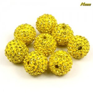 Alloy pave 200 Rhinestones disco 14mm beads , gold yellow, Pave beads, 1 piece
