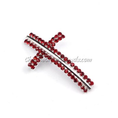DIY Pave Tool, Claw chains silver cross 28x50mm red rhinestone, 1piece