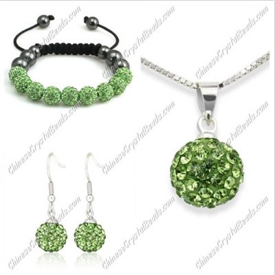 Pave set, green, 10mm clay pave beads, Necklace, bracelet, earring