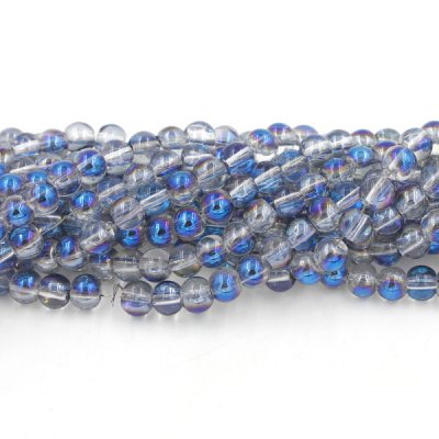 135Pcs 6mm Plating Round Glass Beads, hole 1.5mm, half blue light