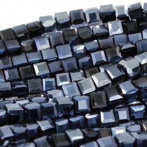 98Pcs 6mm Cube Crystal beads, gunmetal
