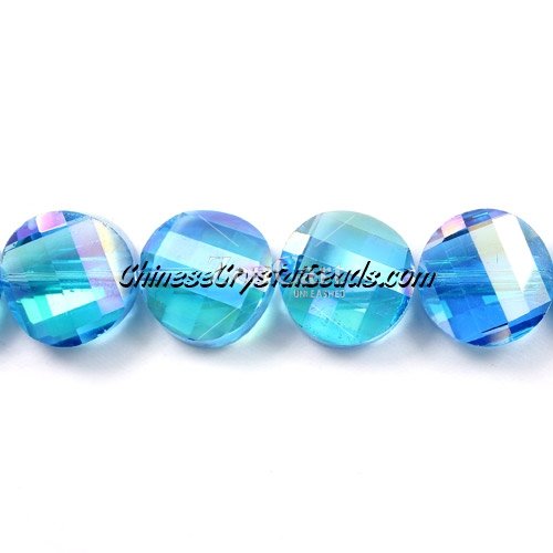 Chinese Crystal Twist Bead, 18mm, Aqua AB, 10 beads