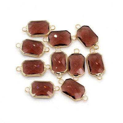 5Pcs 10x21mm amethyst Rectangular Glass crystal Connecter Bezel pendant, Drops Gold Plated two Loops
