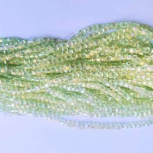 4mm Cube Crystal beads about 95Pcs, lt lime green AB