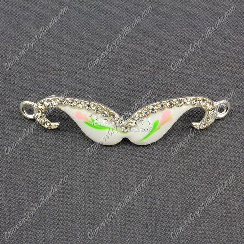 Pave accessories, mustache, 13x55mm, white and flower, Sold individually.
