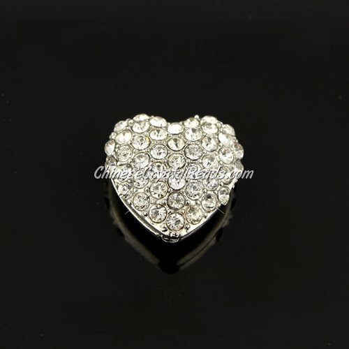 pave heart cube beads, 18mm, platinum, 1 piece