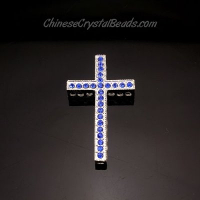 pave alloy cross, blue CZ diamond, 24x40mm, Pave
