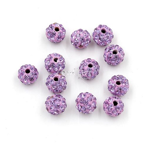 50pcs, 8mm clay Pave beads, hole: 1mm, light purple
