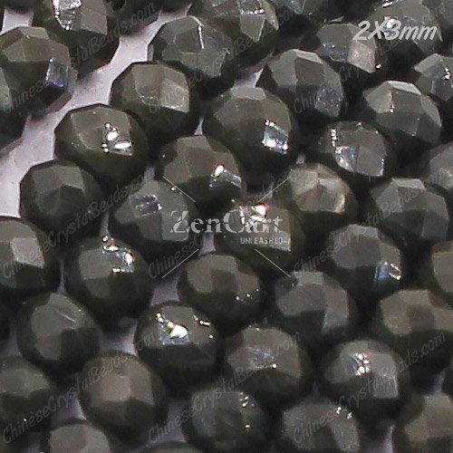130Pcs 2x3mm Chinese Crystal Rondelle Beads, opaque dark khaki