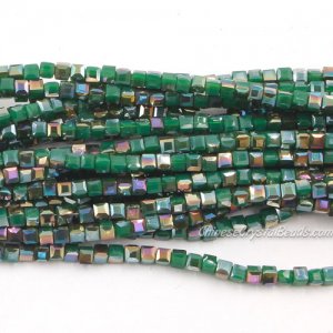 180pcs 2mm Cube Crystal Beads, opaque emerald and brown light