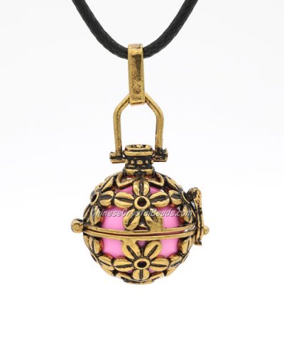 Rose Flower Harmony Ball Pendant Women Necklace with 30 inchChain For Pregnant Women, antique copper plated brass, 1pc