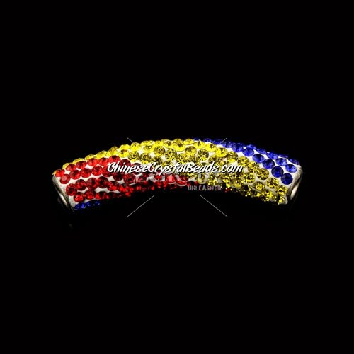 Pave Crystal Pave Tube Beads, 45mm, 4mm hole, twist 3 color 002, sold 1pcs