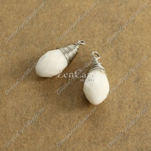 Wire Working Briolette Crystal Beads Pendant, 6x12mm, white jade, 1 pcs