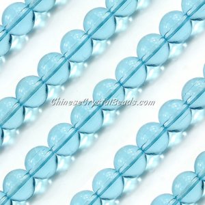 Chinese 10mm Round Glass Beads aqua, hole 1mm, about 33pcs per strand