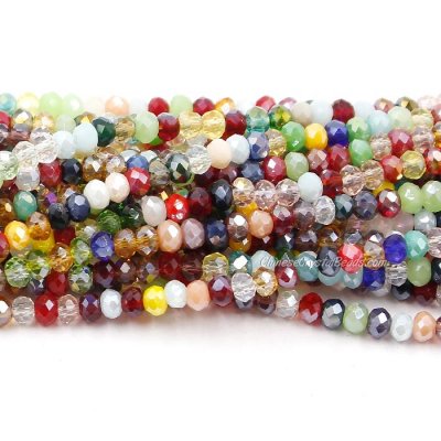 130Pcs 2.5x3.5mm Chinese Crystal Rondelle Beads, Color Mixing