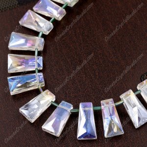 20pcs Faceted Trapezium Crystal Beads, clear AB, hole: 1.5mm, 20x10x7mm