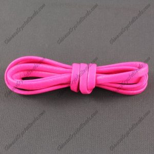 4 folded Nappa flat leather cord, 4mm, fuchsia neon color,