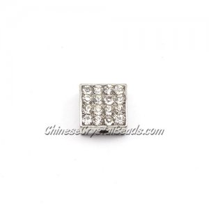 Pave square beads, 10mm, silver, sold per 12 pieces bag