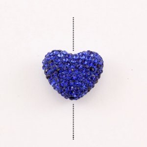 Pave heart beads, clay, 17x20mm, 1.5mm hole, Sapphire, 1pcs