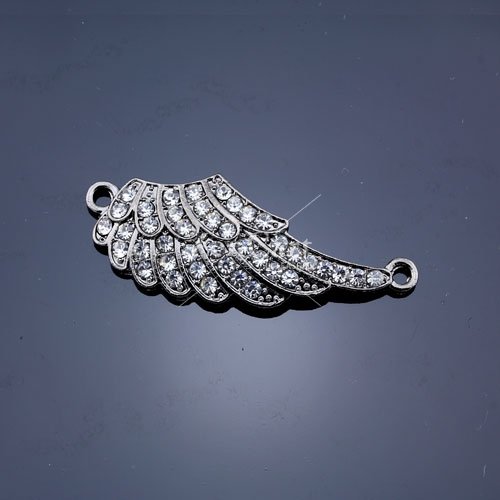 Pave accessories, angel wings, 16x40mm, gunmetal, sold 1 pcs