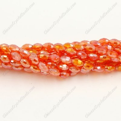 Chinese Barrel Shaped crystal beads, orange AB, 4X6MM, about 72 Beads