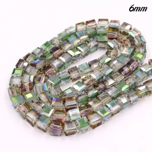 98Pcs 6mm Cube Crystal beads, green and purple light