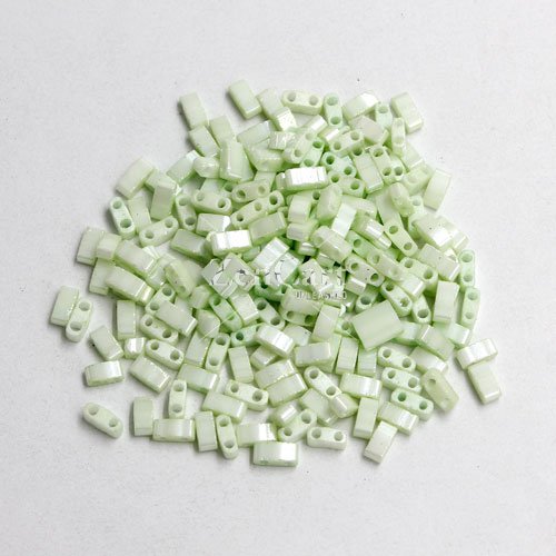 5x2.5mm chinese glass Half Tila lt green stain approx 200 beads